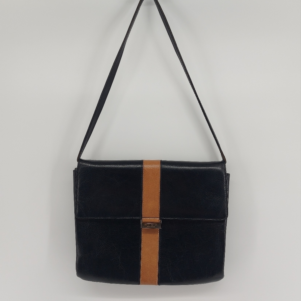 Kate Spade NY Black w/ Tan Stripe & Goldtone Hardware Sydney Bag